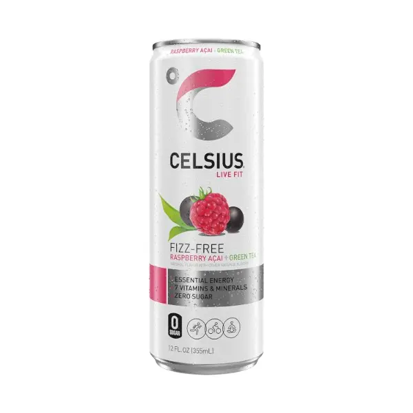 Fizz Free Raspberry Acai Green Tea, Sugar Free Energy Drink, 12 Fl Oz (Pack of 12)