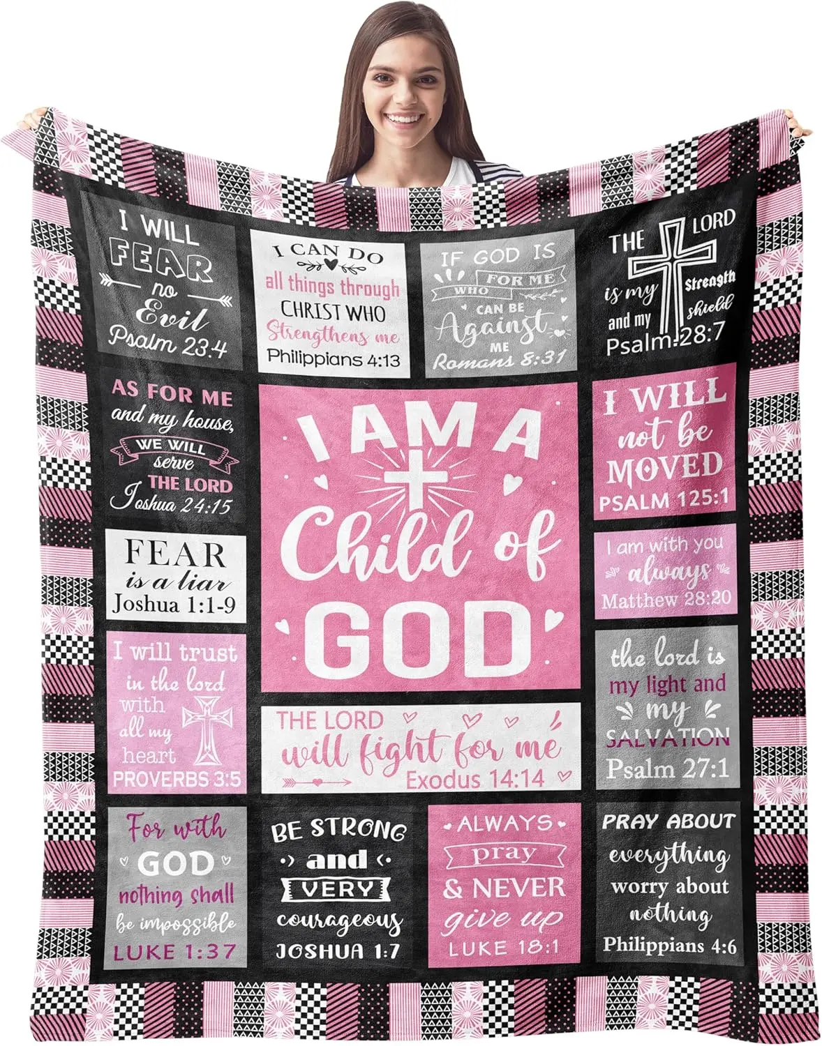 Women's Modern Multi-Size Polyester Flannel Religious Print Blankets - Year-Round Use, Inspirational Catholic Gift for Baptism Confirmation Birthday (I Am a Child of God Design, 1-Piece)