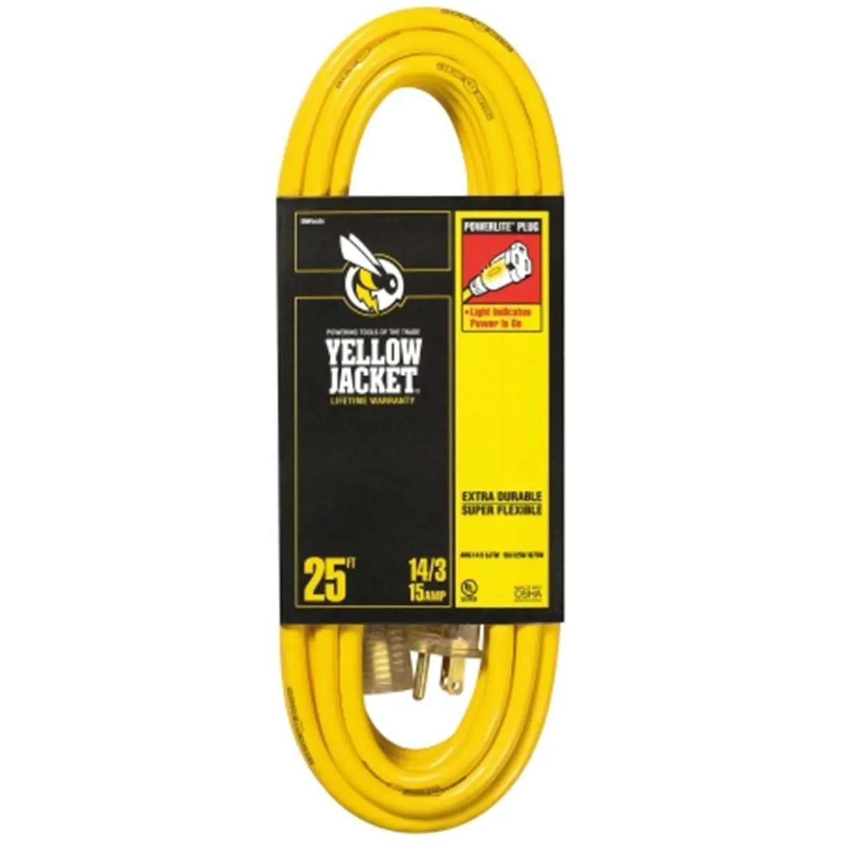 Coleman Cable 25 ft. 14/3 Gauge Yellow Jacket Extension Cord, 125V Utility Outdoor Power Cord