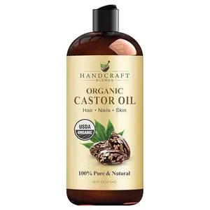 Handcraft Blends Organic Castor Oil - 16 Fl Oz - Pure and Natural - Premium Grade Oil for Hair Growth, Eyelashes and Eyebrows - Carrier - Hair and Body - Expeller-Pressed and Hexane-Free Haircare Hydrate