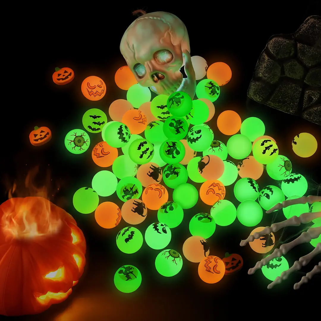 72 Pack Halloween Theme Designs Bouncing Balls, Glow in The Dark Bouncy Party Favors Supplies for Kids, Trick or Treating Goodie Summer Sale