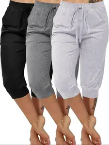 Plus Size Women's Solid Color Capri Pants, Loose Casual Comfy Pajama Pants for Daily Home Wear, Women's Sleepwear for All Seasons
