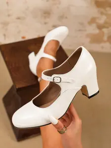 Women's Retro Mary Jane Chunky Heel High Heels Round Toe One-Strap Comfortable Flats Campus Style Elegant Classy Stylish Versatile Office Daily Commute For Valentine's Day Date Wedding Party Banquet Easter Mother's Day