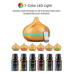 Wood Grain Aroma Diffuser Humidifier with Remote, Timer & 6 Oil Set, 550ml Waterless Fragrance Oil Diffuser, Essential Oil Aroma Diffuser for Home Humidifiers, Anxiety Humidifier, Flower Humidifier, Air Purifier for Large Rooms d is ff user