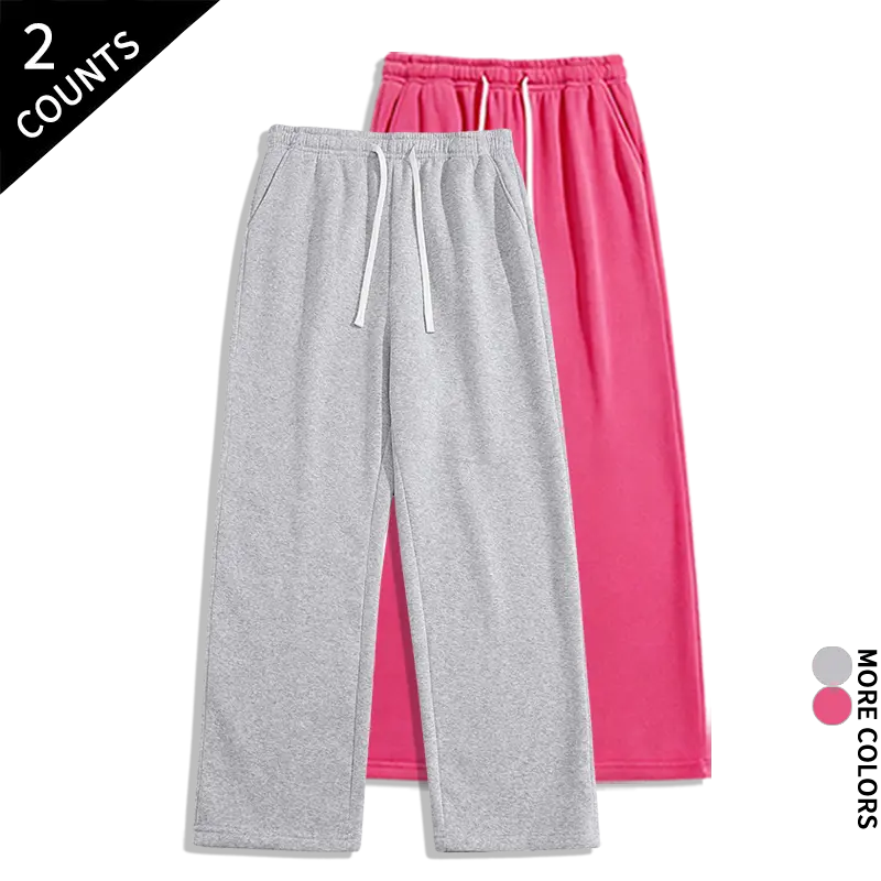 Unisex 2-Pack Polyester Baggy Wide Leg Sweatpants - Soft Drawstring Knot Loose Fit Casual Sports Bottoms for Loungewear, Workouts, Gray & Black 2-Piece Sets, Two Piece Sets, Baggy Sweatpants