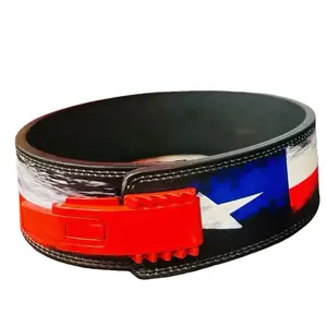 Texas Flag Adjustable Lever Belt Premium Leather Double Stitched No Warranty