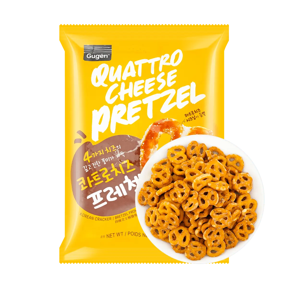 GUGEN Korean Pretzel Snacks - 4 Cheese Flavors, 150g Bag - Crispy Savory Korean Snacks for Cheese Lovers