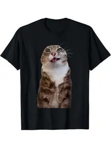 Printed T-shirt, streetwear, gift, Rigby the Cat, funny Rigby the Cat emojis, Rigby the Cat, silly cat, fashionable T-shirt, casual, soft, breathable.