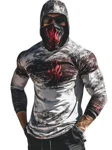 Men's New Long-Sleeved Hooded Sweatshirt - Black & White Old Flame Mask Design, Outdoor Quick-Drying Breathable Hoodie Top