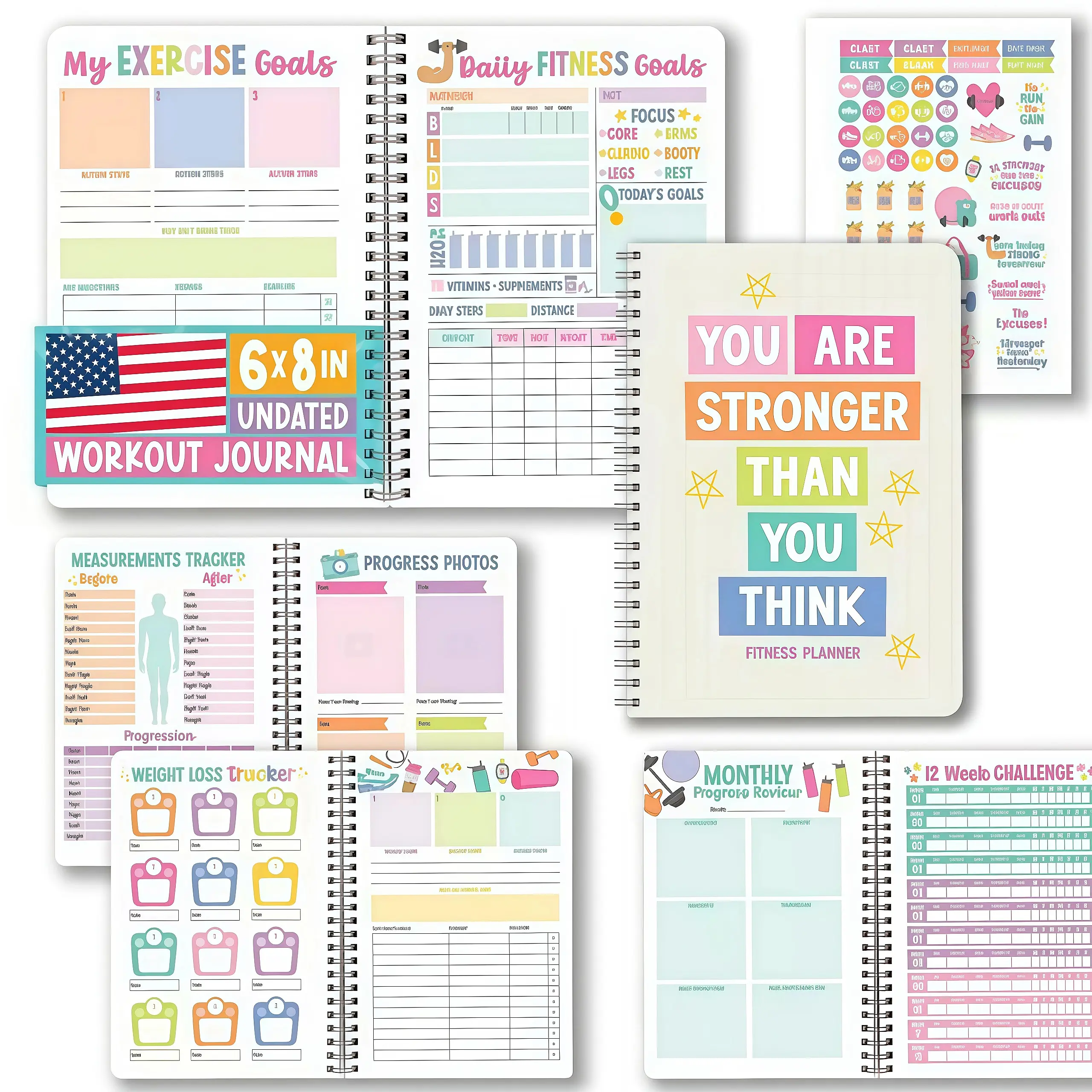 Workout Journal & Fitness Planner – Daily Exercise Log, Weight Tracking, Meal Logs, Undated Gym Notebook for Women
