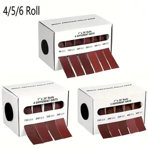 Emery Cloth Roll, 80/150/240/320/400/600 Grit Abrasive Sandpaper Roll, 4 Rolls Sandpaper 6 Meter, Emery Cloth for Metal with Dispenser, Aluminum Oxide Sandpaper (6M)