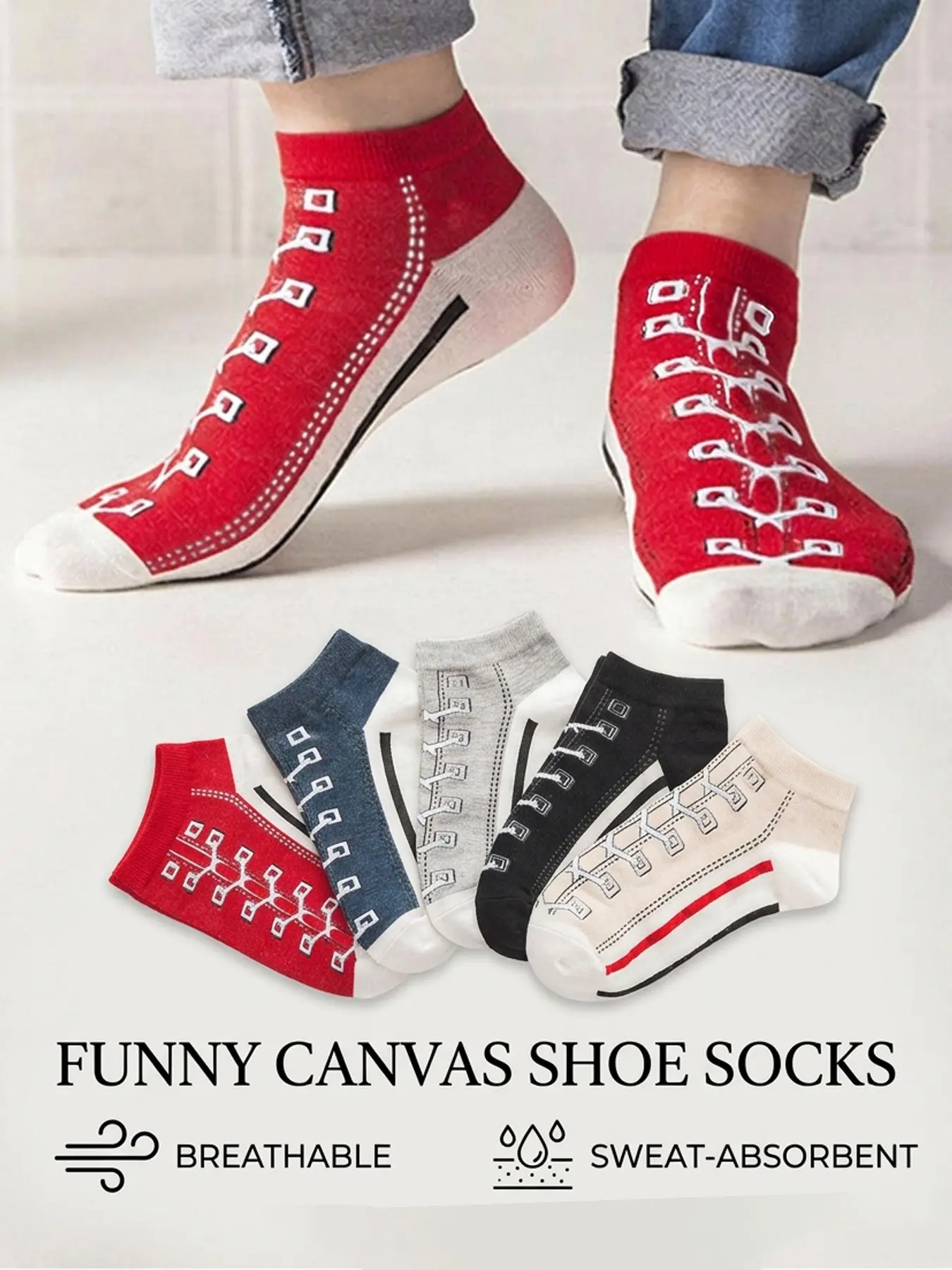Men's Graphic Ankle Socks, Casual Comfy Breathable Low Cut Socks for Daily Wear, 5 Pairs Knit Anklets for Men, Summer Men's Socks & Hosiery, Sock Set, Sock Set Foot
