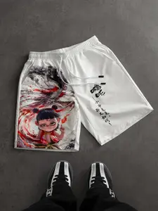 Naruto Streetwear Shorts Graffiti Drawstring Comfortable Sport Pants Unisex Hip-Hop Style Summer Breathable Printed Shorts Five-Quarter Pants
