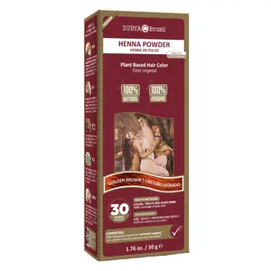 Surya Brasil Henna Powder Golden Brown 100% Natural Plant-Based Hair Color Deep Nourishment & Gray Coverage 1.76 oz | 50g