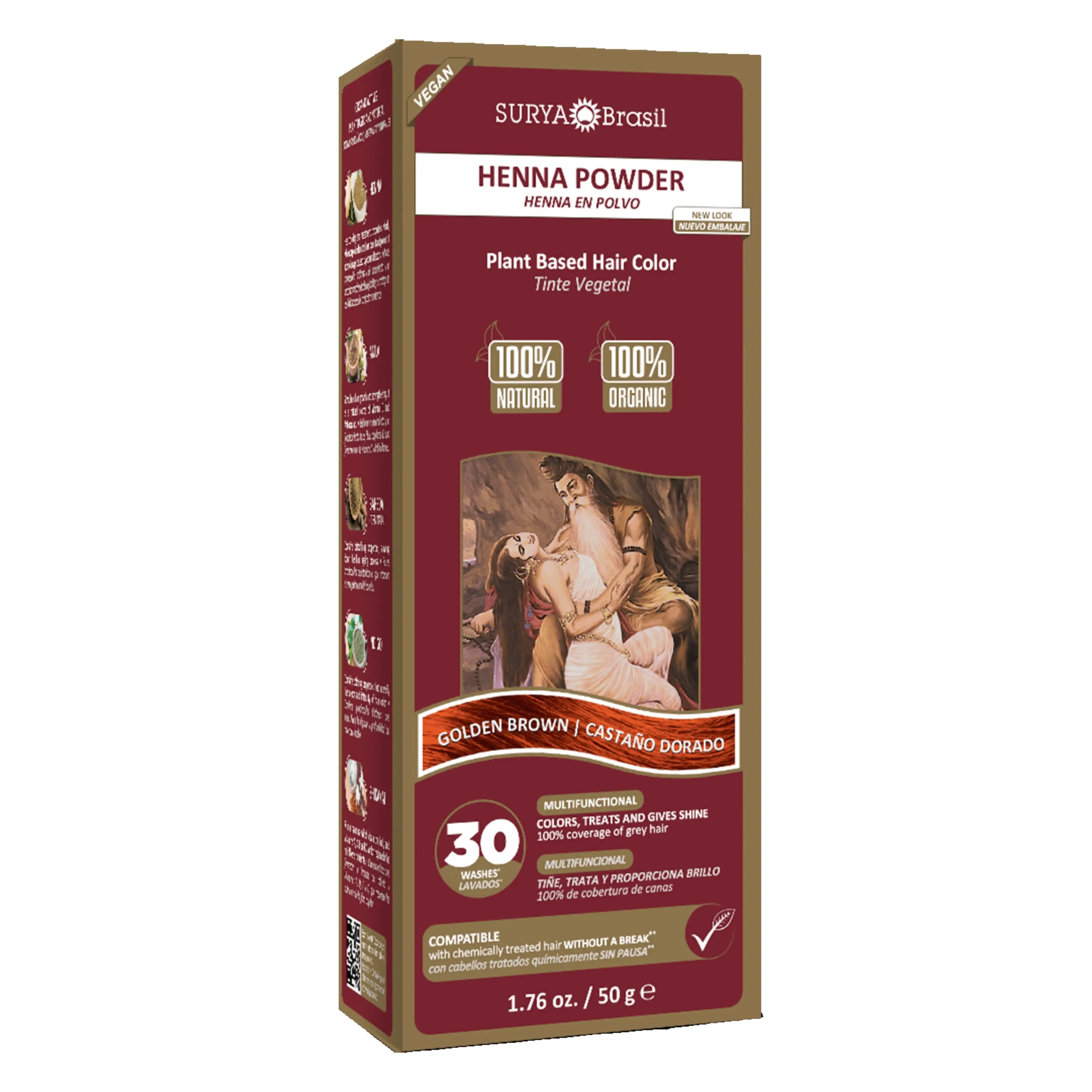 Surya Brasil Henna Powder Golden Brown 100% Natural Plant-Based Hair Color Deep Nourishment & Gray Coverage 1.76 oz | 50g