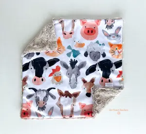 Farm Animals Soft Minky Baby Lovey Security Blanket, 16 inches by 16 inches