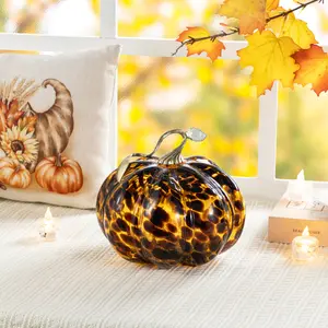 Glitzhome 9.5"D Amber Dots Glass Pumpkin