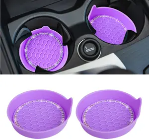 Car Cup Coaster Universal Non-Slip Cup Holders Bling Crystal Rhinestone Car Interior Accessories 2 Pack Purple