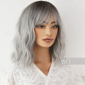 Ororo Her Wig Closet Dark Roots Silver Ombre Wavy Wig with Bangs