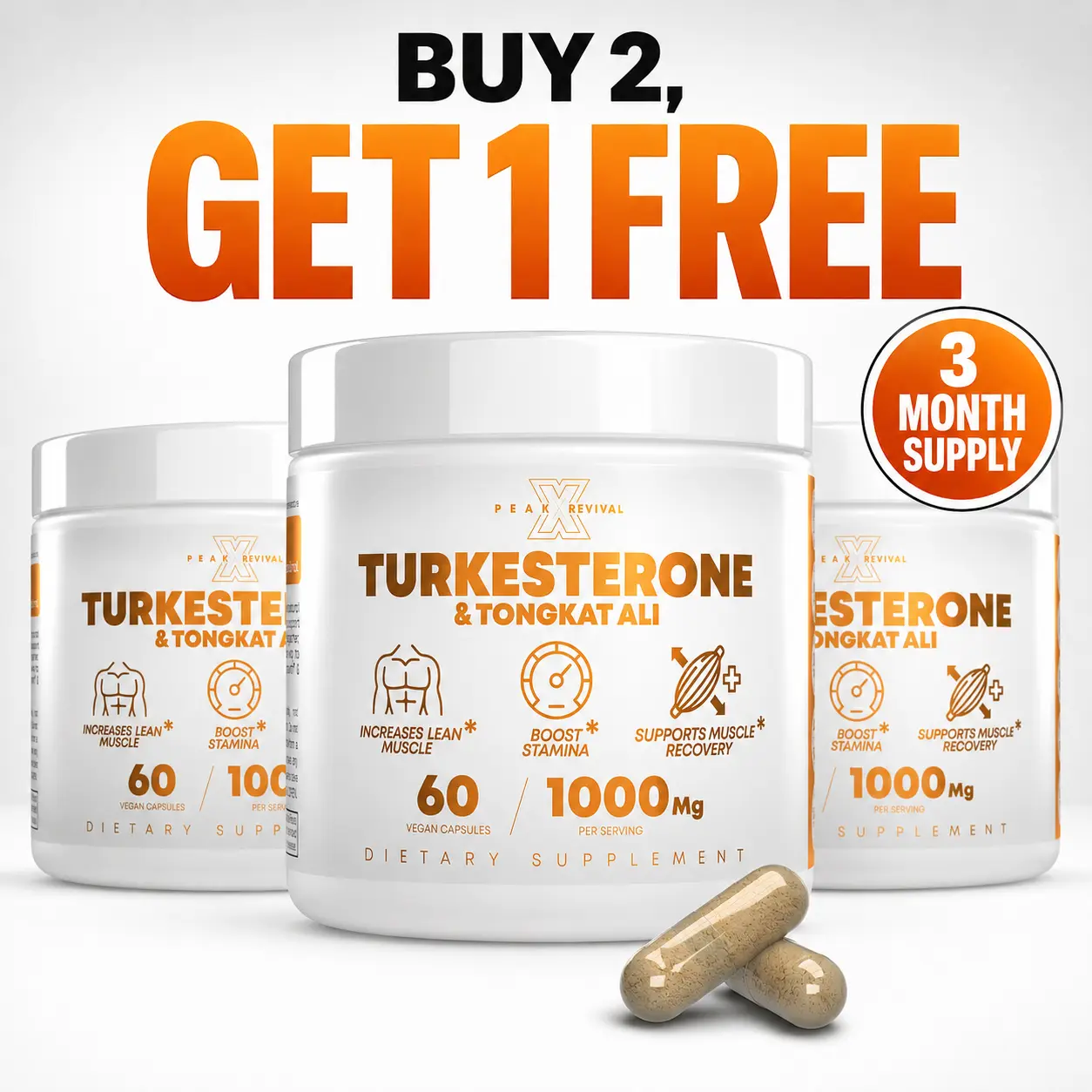 Peak Revival-X 3-Month Transformation Stack (3-Pack Value) - 1000mg Per Serving Turkesterone, Tongkat Ali, Milk Colostrum Botanicals Supplement, 60 Capsules, Non-GMO, Gluten-Free, Adult Fitness Performance Support