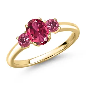 Gem Stone King 10K Yellow Gold Pink Tourmaline Engagement Ring For Women | 1.15 Cttw | Oval 7X5MM | Gemstone October Birthstone