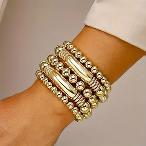 5pcs Women's Bracelet Thick Arc Stacking Beads Retractable Bracelet Jewelry Gift