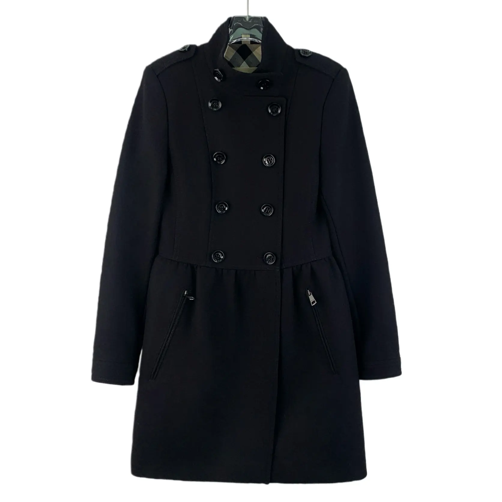 RDLT— Burberry Black Wool Double-Breasted Coat Size 38