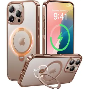 Phone Case, For IPhone 16 Pro Case Desert Titanium 360 Spin Magnetic Stand [Compatible With Magsafe][16FT Military Protection] Slim Polished For IPhone 16 Pro Case With Stand 6.3'', Rose Gold, Iphone 16 Pro Case, 16 Pro Case