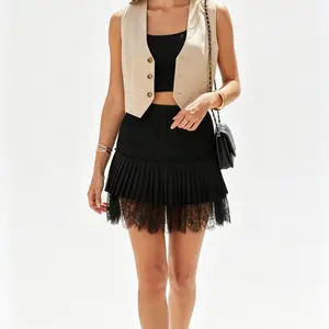 Y2k Lace Mini Skirt Women Low RiseWeekend SalePleated Ruffle Tiered Half Slip Elastic Waist FlowyMesh Sexy Short Underskirt