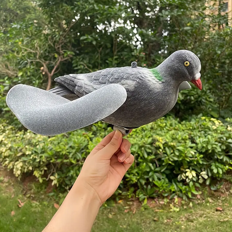 1pc Faux Fur Pigeon Model Hunting Lure, Wind-Driven Rotating Wings Outdoor Decoration, Realistic Pigeon Decoy for Outdoors