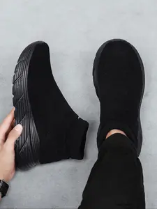 Men's Solid Color Slip on Mid Top Fashion Minimalist Plain Color Sneakers, Casual Comfortable Sports Shoes for Daily Wear, Breathable Non-slip Sneakers for Men, Breathable Walking Sneakers, Slip Ons Sneakers