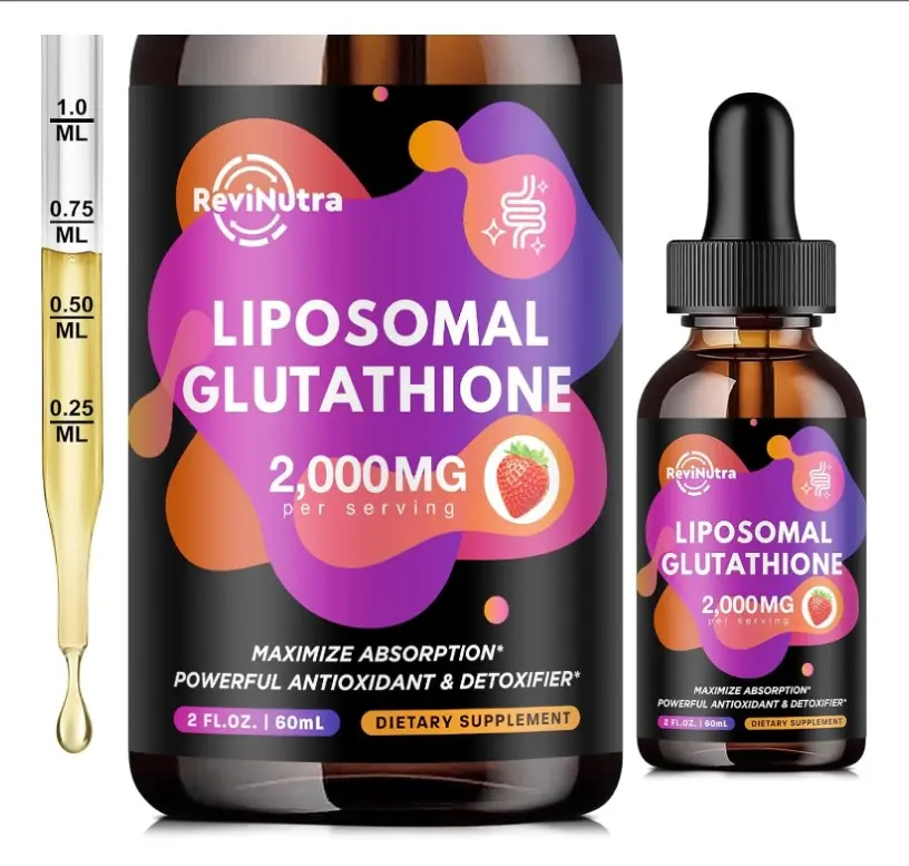 Liposomal Glutathione Supplement - 2000mg Glutathione Liquid Drops with Vitamin C, Curcumin & Trans-Resveratrol - Powerful Antioxidant for Immune, Skin Health & Liver Detox - Strawberry
