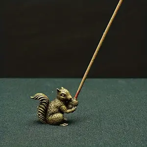 Vintage Solid Bronze Leaping Squirrel Statue - Small Copper/Brass Animal Figurine with Nut-Bearing Branch, Decorative Indoor/Outdoor Ornament for Room Decor, Tea Pet & Incense Holder