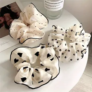 6pcs Elegant Chiffon Scrunchies, French Style Polka Dot Satin Hair Ties, Chic Minimalist Ponytail Holder, Fashion Hair Accessories For Women
