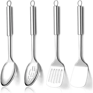 Kitchen Utensils Set 4 count, Stainless Steel Cooking Utensils Set, Kitchen Tools Spatulas Set, Cooking Spoons,  Essentials Kitchen Gadgets Accessories
