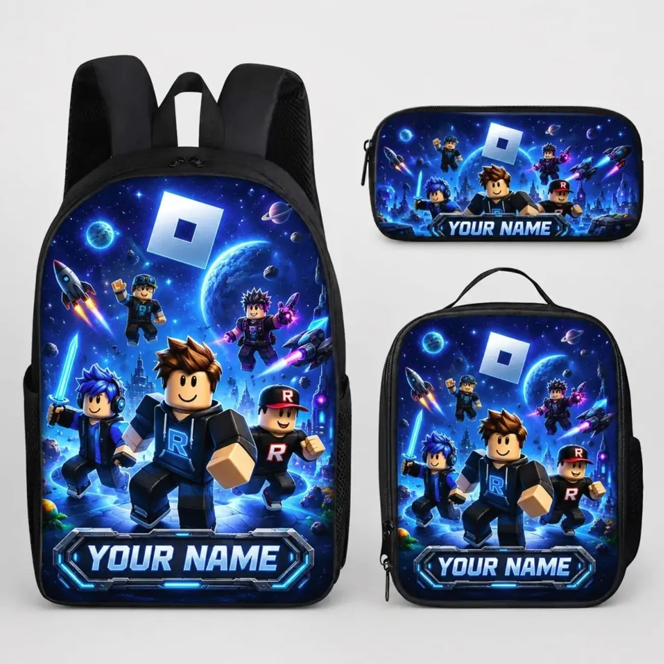Personalized Roblox Game Style Backpack Set, Custom Name School Backpack, Matching Lunch Box