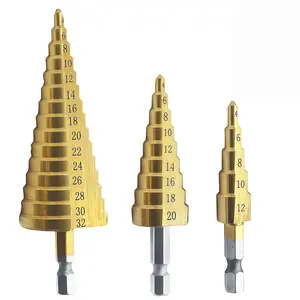3-Piece Titanium Coated High-Speed Steel Step Drill Bit Set, Precision Drilling, Efficient and Multi-Functional Tool Kit