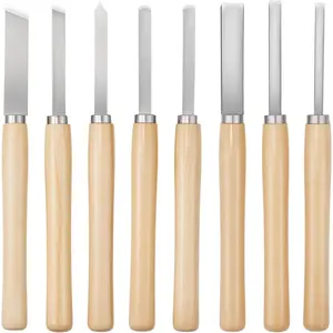 VEVOR Wood Lathe Turning Tool Set, 8PCS, Lathe Chisel Set with Carbon Steel Blade, 2 Skew, 1 Spear Point, 1 Parting, 1 Round Nose, 3 Gouge Tools, 1 Oxford Bag, for Beginners, Hobbyists, Professionals