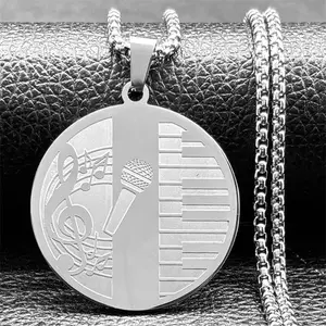 Hiphop Microphone Piano Pendant Necklace For Women Men Stainless Steel Gold Silver Color Music Note Chain Jewelry Gifts