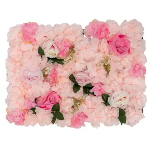 20pcs Flower Wall Panel Artificial Floral Backdrop with Water Plants and Green Leaves Wall Decoration Backdrop for Weddings Grand Openings Light Pink