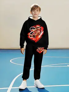 Trendy Kids Jordan 23 Basketball Set Hoodie & Jogger Pants, Eye-Catching Casual Sportswear for Daily Wear, Fall&winter