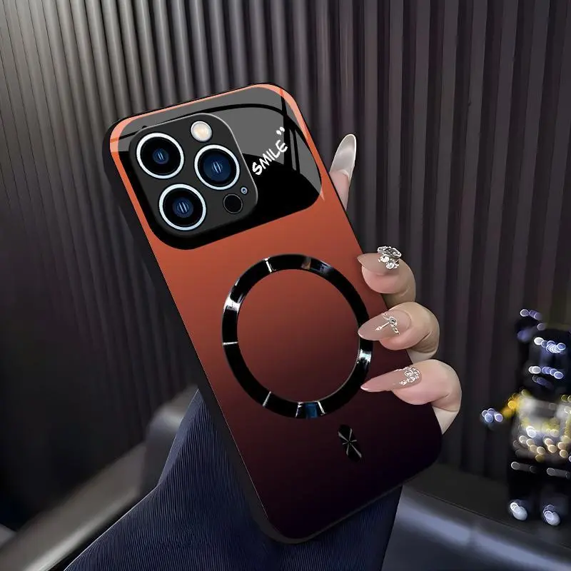 Luxury Sunset Gradient MagSafe-Compatible Glossy Smartphone Protector Casing with "SMILE" Design for iPhone 13 Pro Max, Mobile Phone Accessories, Cellphone Cover 952