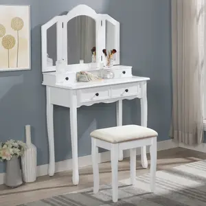 Sanlo Wooden Vanity Make Up Table and Stool Set