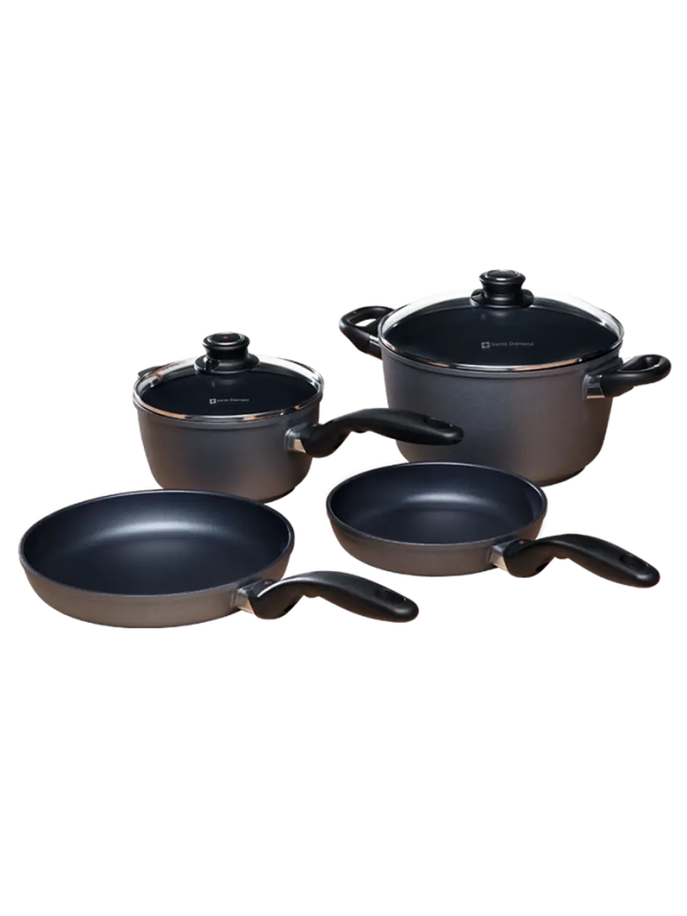 Swiss Diamond 606 Nonstick 6-Piece Cookware Set - Newlywed Kitchen Kit with Pots, Frying Pans, Saucepans, Lids, Heat-Resistant Handles, Oven-Safe Design, Lid