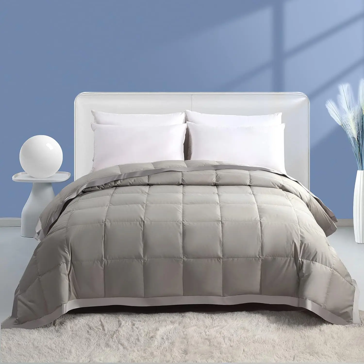 Grey Coverless Duvet Single Double Size, Ultra Soft All Season Quilt, 7.5 Tog Down Alternative Reversible Comforter, Machine Washable, Warm, Soft, Suitable for All Seasons, Lightweight Duvet, Polyester Bedding