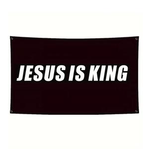 Jesus Is King Letter Pattern Backdrop, 1 Count Christian Party Decoration, Home Decor, Party Supplies for Indoor & Outdoor, Banners