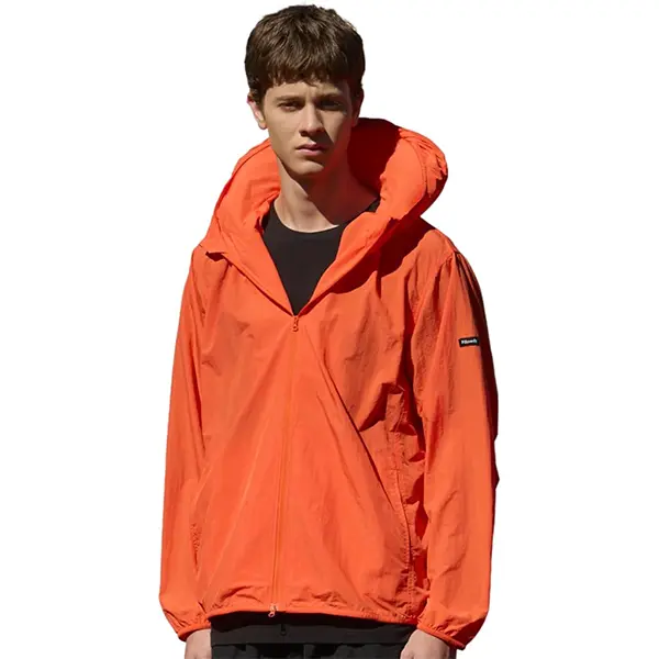 Pillowdy Windbreaker with Inflatable Neck Pillow, Water-Resistant Jacket (Dark Orange)