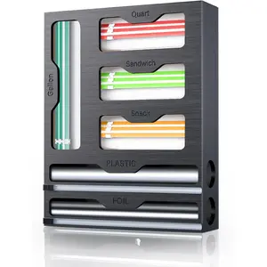 Bag Organizer & Plastic Wrap Dispenser with , 6 In 1  Foil & Plastic Wrap Organizer for Kitchen,  Storage Bag Organizer