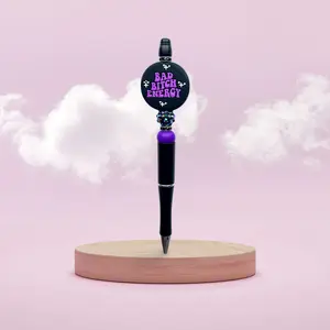 Custom Beaded Plastic Refillable Black Ink Bad Bitch Energy Pen
