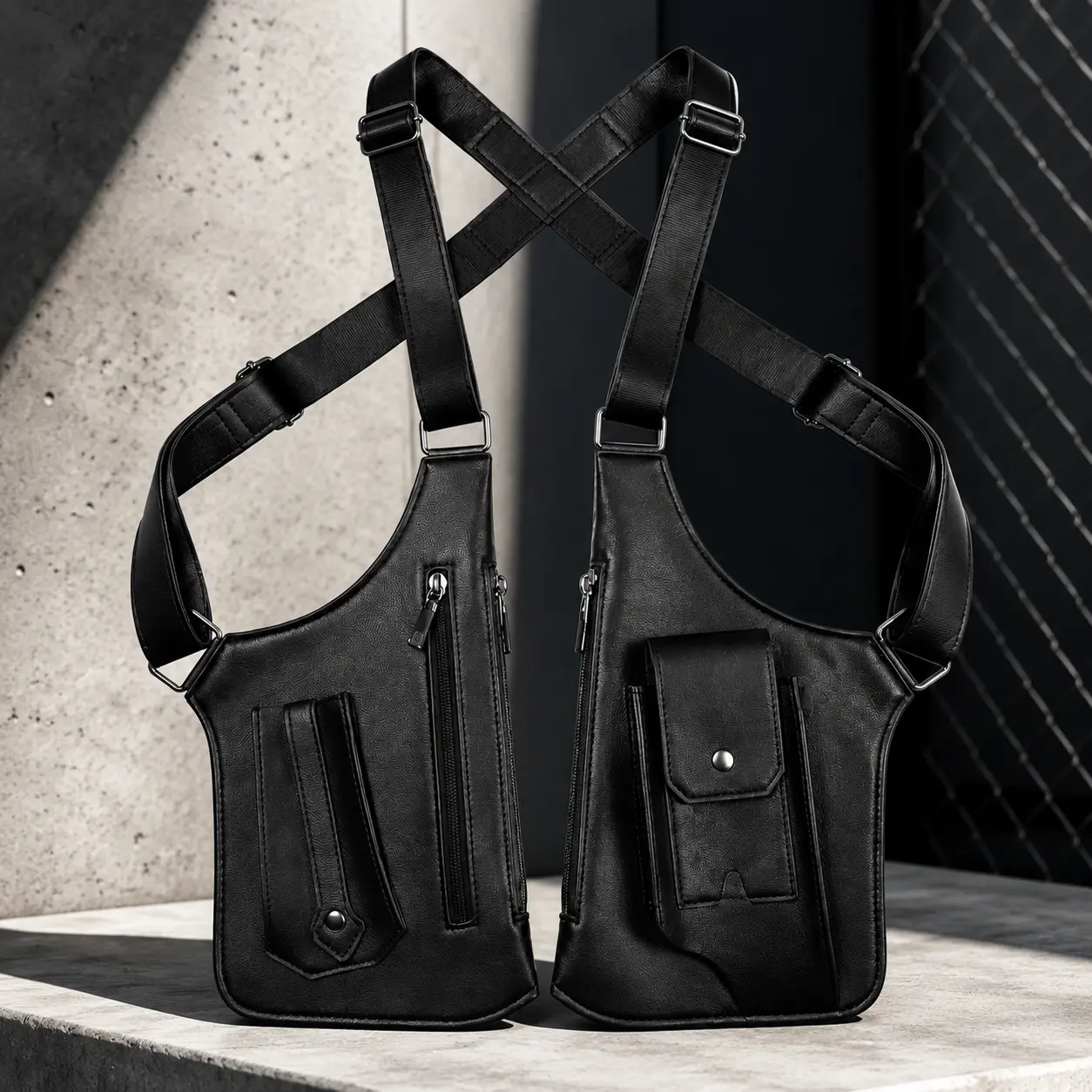 Cute Couple Gifts Matching Chest Bag for Men Women, Stylish PU Leather Crossbody Sling Bag with Multi Pockets, Adjustable Shoulder Strap Travel Backpack, Casual Outdoor Streetwear Phone Wallet Holder for Couples Anniversary Birthday Gift